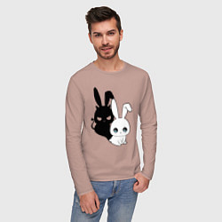 Лонгслив хлопковый мужской Милый кролик - ангелочек или дьяволёнок?, цвет: пыльно-розовый — фото 2