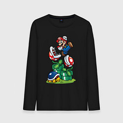 Лонгслив хлопковый мужской Ретро Марио, цвет: черный