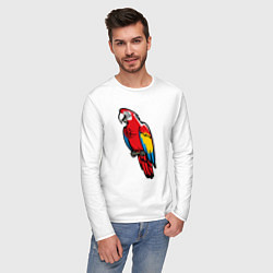 Лонгслив хлопковый мужской Попугай Ара на жердочке, цвет: белый — фото 2