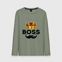 Лонгслив хлопковый мужской BOSS и корона с усами, цвет: авокадо