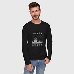 Лонгслив хлопковый мужской Новогодние тоторики - ugly sweater, цвет: черный — фото 2