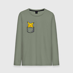 Лонгслив хлопковый мужской Пикачу в кармане арт, цвет: авокадо