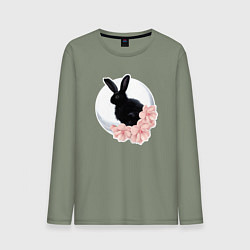 Лонгслив хлопковый мужской Черный кролик в цветах, цвет: авокадо