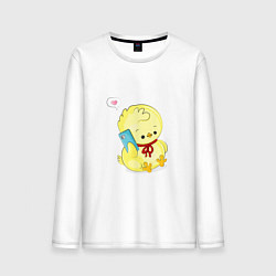 Лонгслив хлопковый мужской Цыпленок с телефоном, цвет: белый