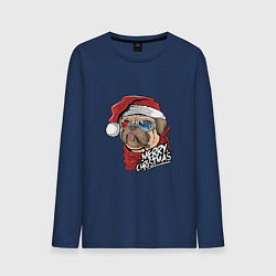 Мужской лонгслив Pug merry christmas