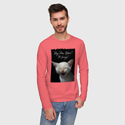 Лонгслив хлопковый мужской Смеющийся котёнок, цвет: коралловый — фото 2