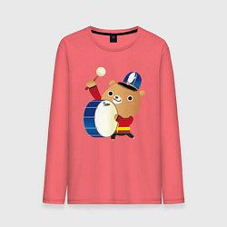 Лонгслив хлопковый мужской Мишка-барабанщик, цвет: коралловый
