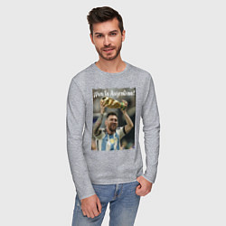 Лонгслив хлопковый мужской Lionel Messi - world champion - Argentina, цвет: меланж — фото 2