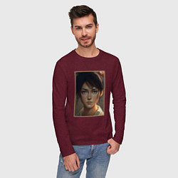 Лонгслив хлопковый мужской Сияние в глазах смотрящей, цвет: меланж-бордовый — фото 2