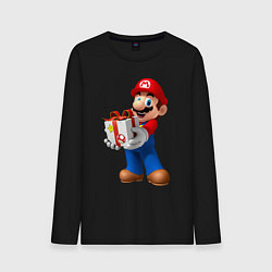 Лонгслив хлопковый мужской Марио держит подарок, цвет: черный