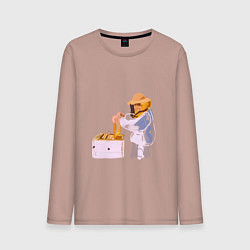 Лонгслив хлопковый мужской Пчеловод и его пасека, цвет: пыльно-розовый
