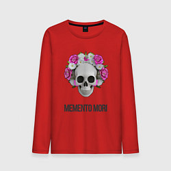 Лонгслив хлопковый мужской Череп с короной из цветов memento mori, цвет: красный