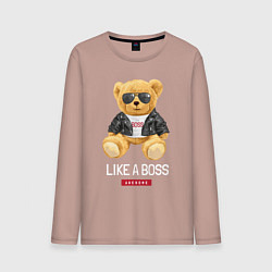 Лонгслив хлопковый мужской Like a boss мишка, цвет: пыльно-розовый