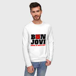 Лонгслив хлопковый мужской Bon Jovi band, цвет: белый — фото 2