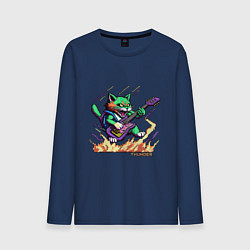 Лонгслив хлопковый мужской Пиксельный кот гитарист, цвет: тёмно-синий