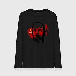 Лонгслив хлопковый мужской Ленин на фоне СССР, цвет: черный