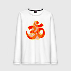Лонгслив хлопковый мужской Символ ОМ с девушкой в позе медитации, цвет: белый