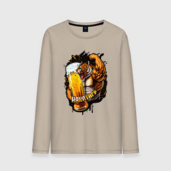 Лонгслив хлопковый мужской Накатигр с кружкой, цвет: миндальный
