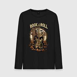 Лонгслив хлопковый мужской Рок гитара со старым городом, цвет: черный