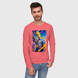 Лонгслив хлопковый мужской Подросший Барт Симпсон - фантазия - нейросеть, цвет: коралловый — фото 2