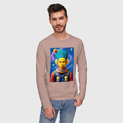Лонгслив хлопковый мужской Барт Симпсон в космическом скафандре, цвет: пыльно-розовый — фото 2