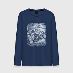 Лонгслив хлопковый мужской Серебряный конь, цвет: тёмно-синий