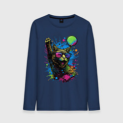 Лонгслив хлопковый мужской Кот тусовщик, цвет: тёмно-синий