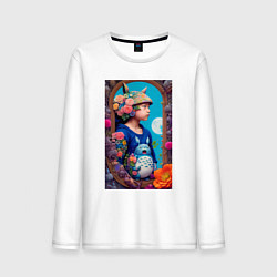 Лонгслив хлопковый мужской My neighbor Totoro - neural network, цвет: белый