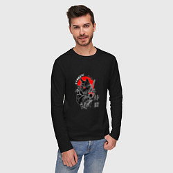 Лонгслив хлопковый мужской Samurai cat inscription, цвет: черный — фото 2