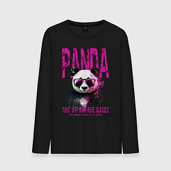 Лонгслив хлопковый мужской Панда и розовые очки, цвет: черный