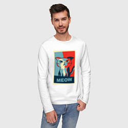 Лонгслив хлопковый мужской Meow obey, цвет: белый — фото 2