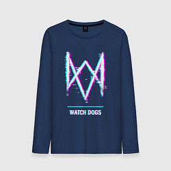 Лонгслив хлопковый мужской Watch Dogs в стиле glitch и баги графики, цвет: тёмно-синий