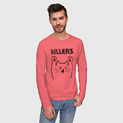 Лонгслив хлопковый мужской The Killers - rock cat, цвет: коралловый — фото 2