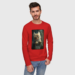 Лонгслив хлопковый мужской Барнаул котик, цвет: красный — фото 2