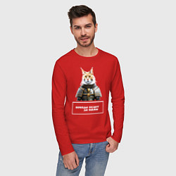 Лонгслив хлопковый мужской Кот мейн-кун в доспехах, цвет: красный — фото 2