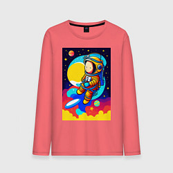 Лонгслив хлопковый мужской Маленький космонавт, цвет: коралловый