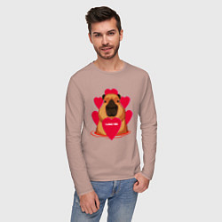 Лонгслив хлопковый мужской Капибара I love You, цвет: пыльно-розовый — фото 2