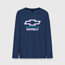 Лонгслив хлопковый мужской Значок Chevrolet в стиле glitch, цвет: тёмно-синий