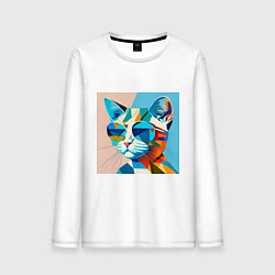 Лонгслив хлопковый мужской Кот в темных очках Пикассо, цвет: белый