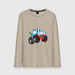 Лонгслив хлопковый мужской Синий машинка, цвет: миндальный