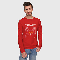 Лонгслив хлопковый мужской Twenty One Pilots rock cat, цвет: красный — фото 2