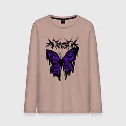 Лонгслив хлопковый мужской Gothic black butterfly, цвет: пыльно-розовый