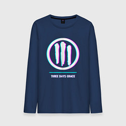 Лонгслив хлопковый мужской Three Days Grace glitch rock, цвет: тёмно-синий