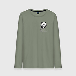 Лонгслив хлопковый мужской Панда в кармане, цвет: авокадо