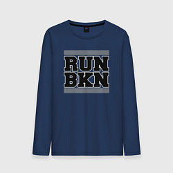 Лонгслив хлопковый мужской Run Brooklyn Nets, цвет: тёмно-синий