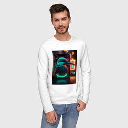 Лонгслив хлопковый мужской Зимородок киберпанк, цвет: белый — фото 2