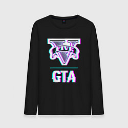 Лонгслив хлопковый мужской GTA в стиле glitch и баги графики, цвет: черный