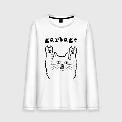 Лонгслив хлопковый мужской Garbage - rock cat, цвет: белый