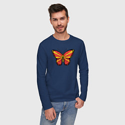 Лонгслив хлопковый мужской Бабочка Северная Македония, цвет: тёмно-синий — фото 2