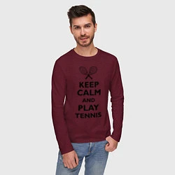 Лонгслив хлопковый мужской Keep Calm & Play tennis, цвет: меланж-бордовый — фото 2